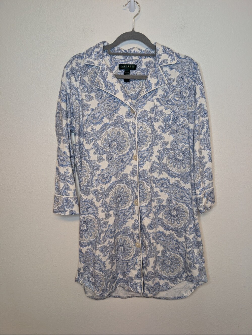 LAUREN RALPH LAUREN Night Shirt Sleep Gown Size S Small Blue White Paisley